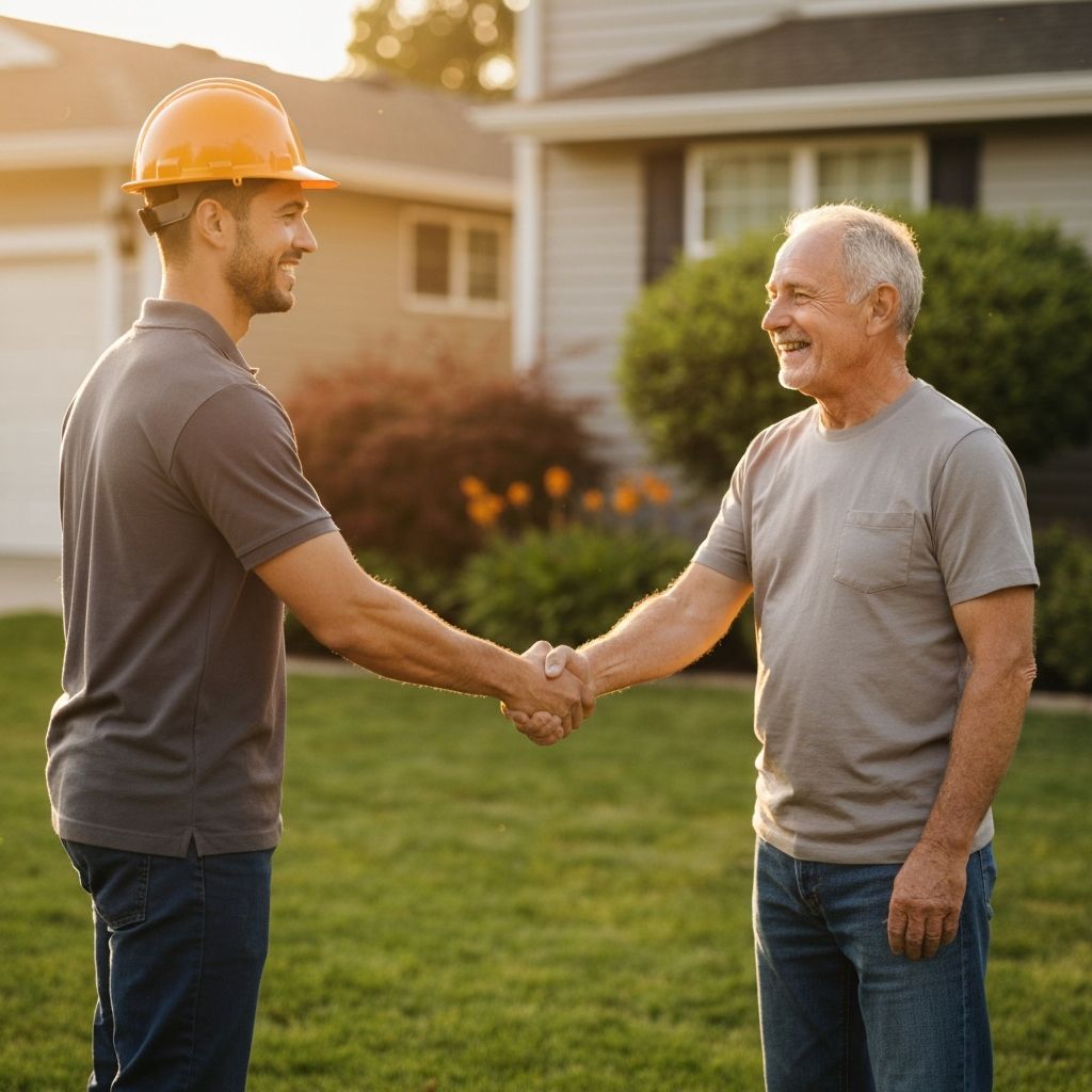 Contractor shaking hands with a homeowner after closing a deal