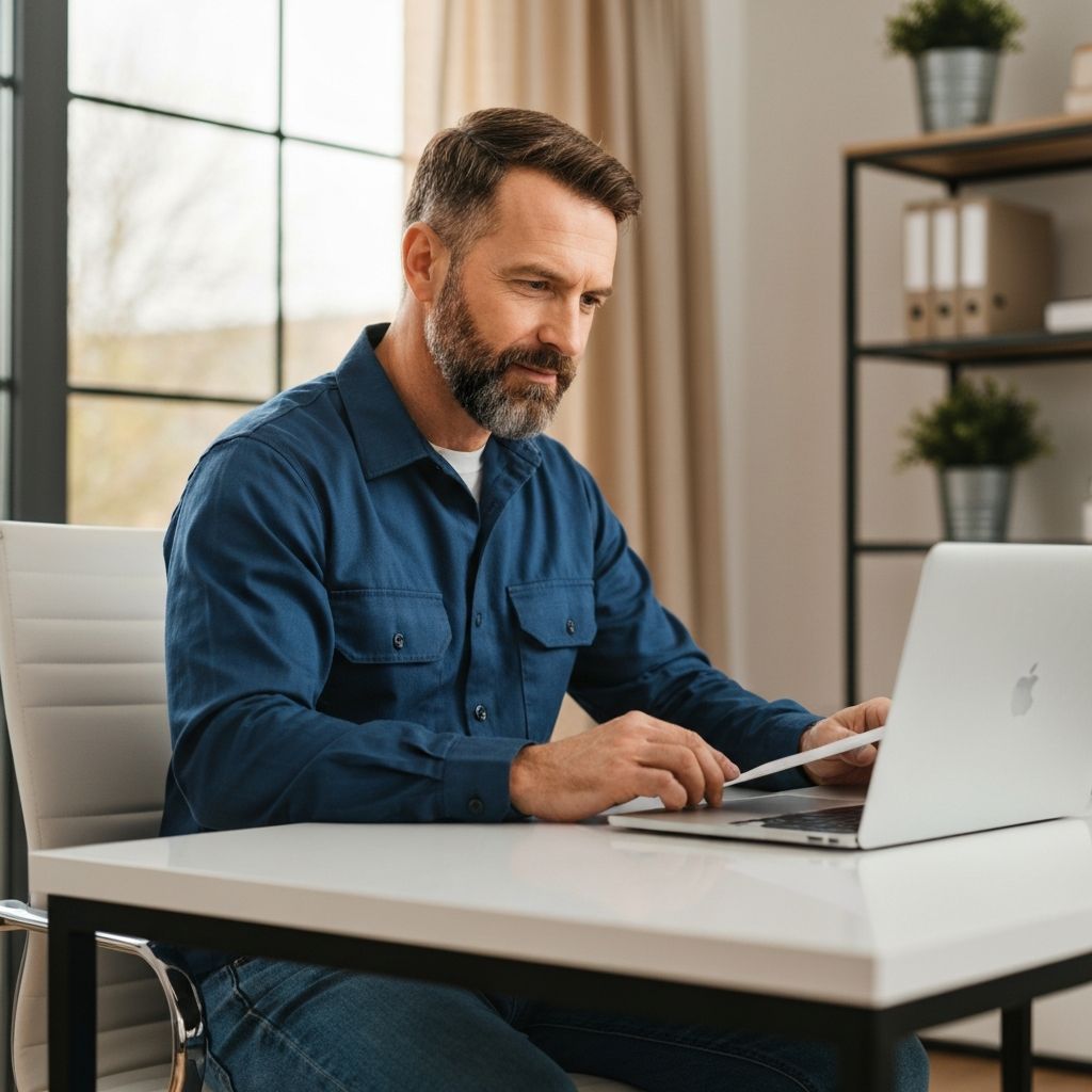 Contractor reviewing homeowner leads on a laptop