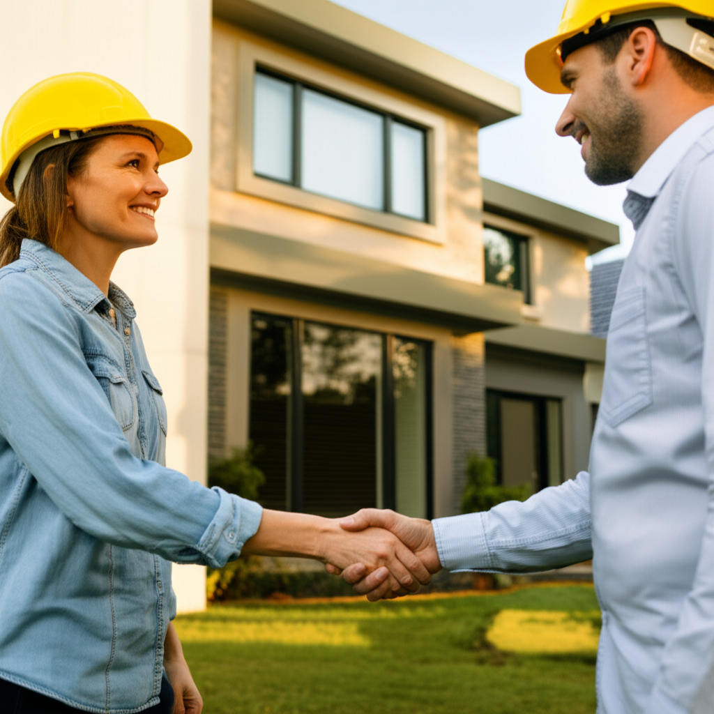 Successful contractor closing a deal with homeowner